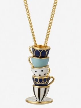 Stacked Teacup Pendant Necklace – Gold Tone